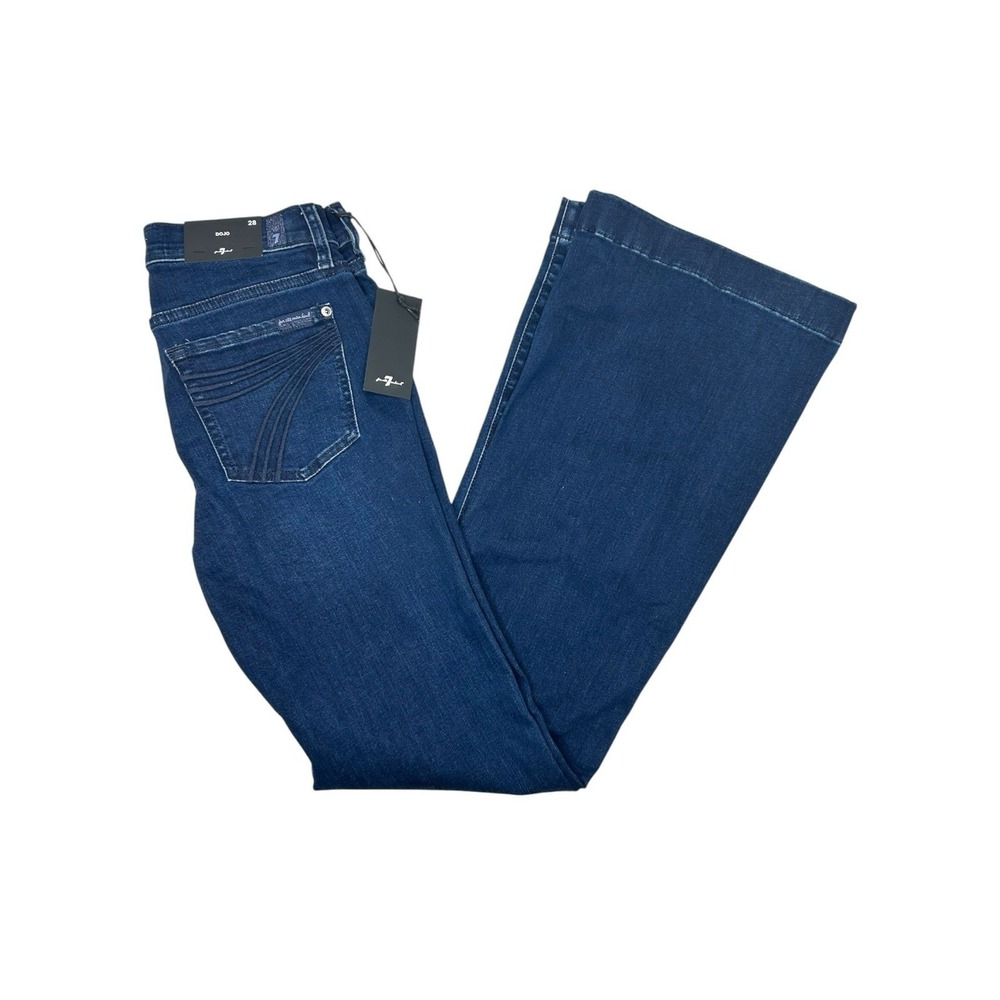 7 For all Mankind Dojo Flare Trouser Women's 28 Jeans Blue Black Santiago NWT
